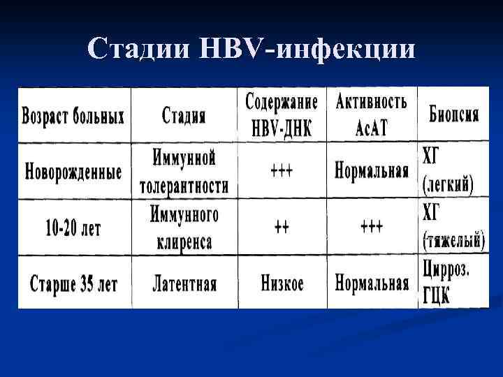 Стадии HBV-инфекции 