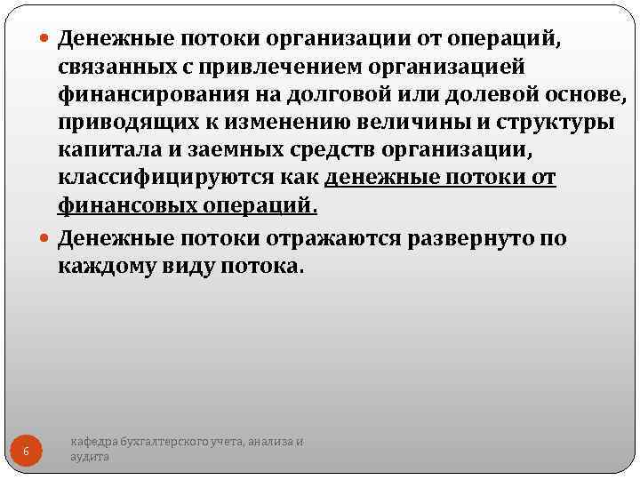  Денежные потоки организации от операций, связанных с привлечением организацией финансирования на долговой или