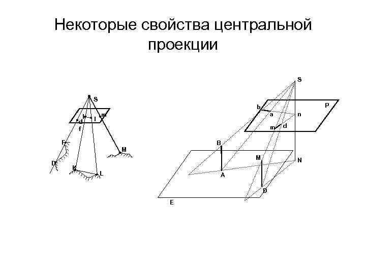 Некоторые свойства центральной проекции S S P b k d f l a m