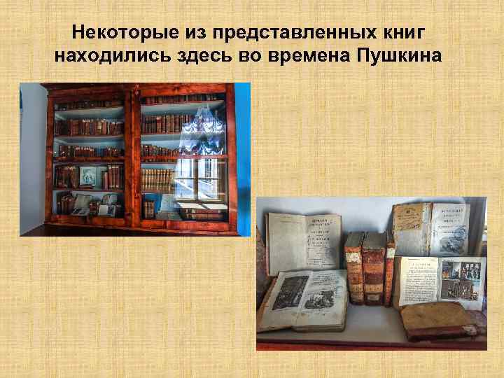 Некоторые из представленных книг находились здесь во времена Пушкина 