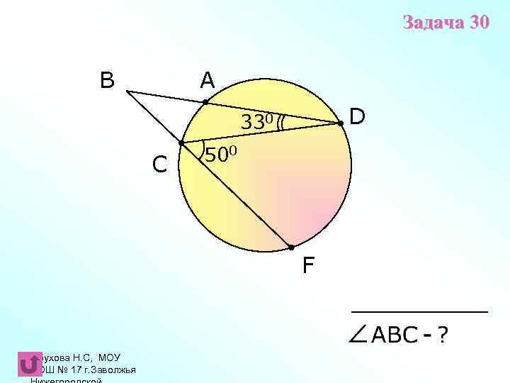 Задача 30 B A D 330 C 500 F Обухова Н. С, МОУ СОШ