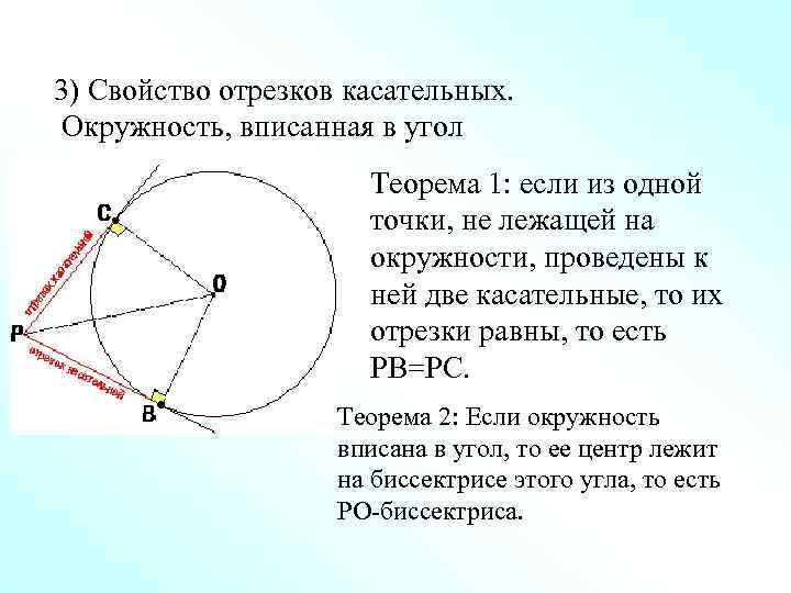 3) Cвойство отрезков касательных. Окружность, вписанная в угол Теорема 1: если из одной точки,