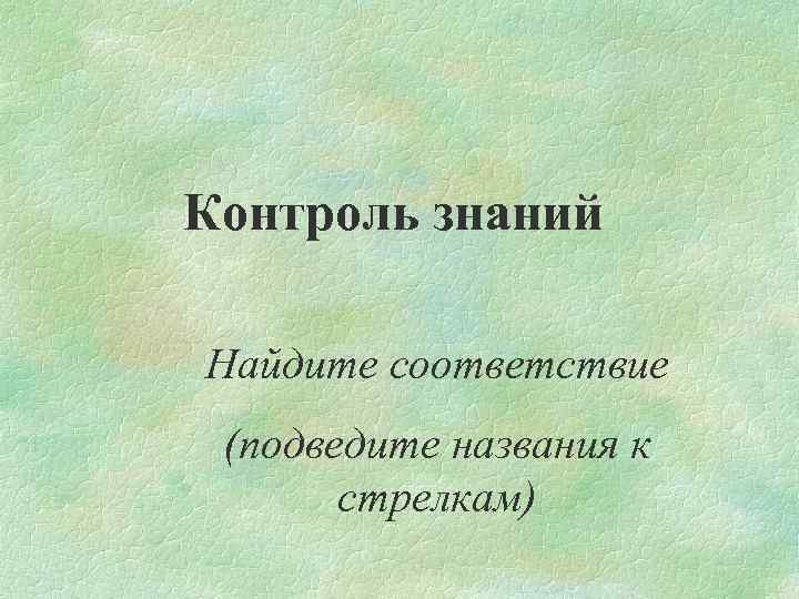 Контроль знаний Найдите соответствие (подведите названия к стрелкам) 