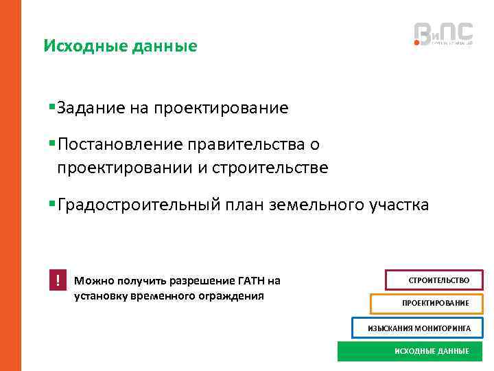 Исходные данные § Задание на проектирование § Постановление правительства о проектировании и строительстве §