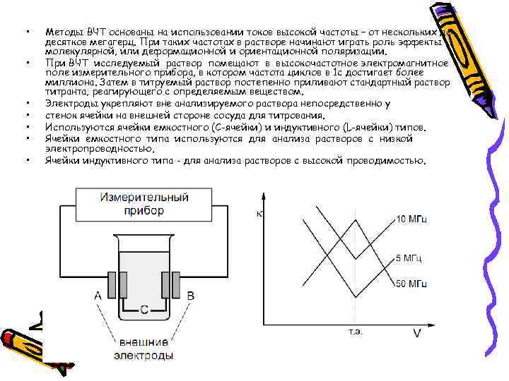 Высокий ток. Высокочастотное кондуктометрическое титрование. Кондуктометрический метод схема. Схема кондуктометрического титрования. Высокочастотный ток.