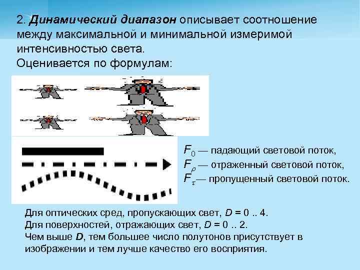 2. Динамический диапазон описывает соотношение диапазон между максимальной и минимальной измеримой интенсивностью света. Оценивается