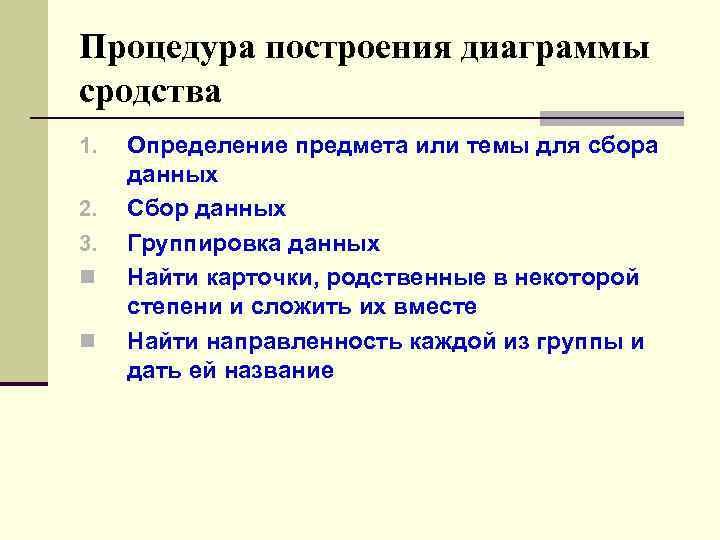 Процедура построения диаграммы сродства 1. 2. 3. n n Определение предмета или темы для