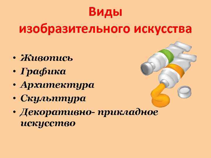 Виды изобразительного искусства • • • Живопись Графика Архитектура Скульптура Декоративно- прикладное искусство 