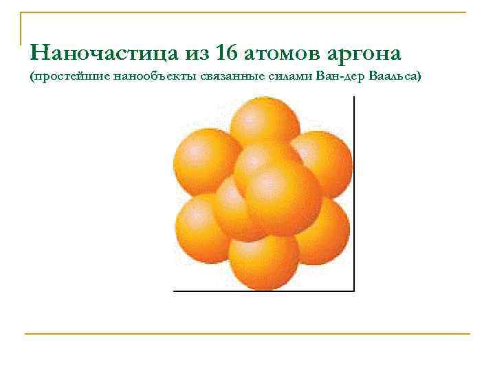 Наночастица из 16 атомов аргона (простейшие нанообъекты связанные силами Ван-дер Ваальса) 