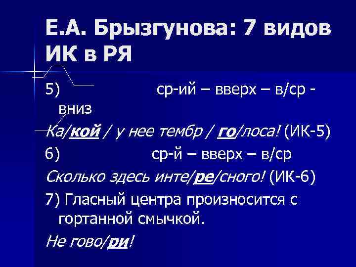 Е. А. Брызгунова: 7 видов ИК в РЯ 5) вниз ср-ий – вверх –