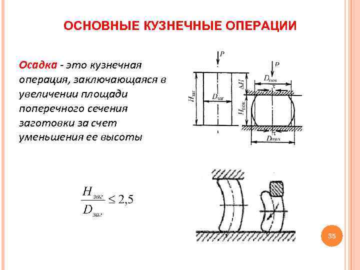 Увеличение площади поперечного сечения. Осадка обработка давлением. Осадка Кузнечная операция. Основные кузнечные операции. Площадь поперечного сечения заготовки.