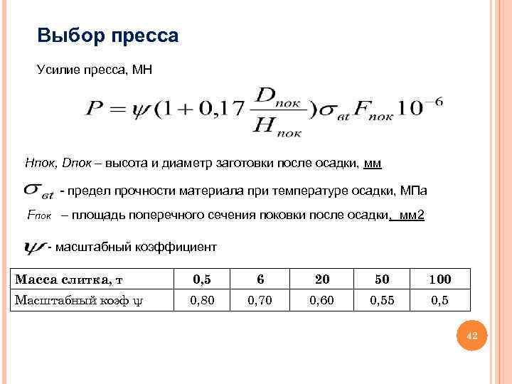 Расчет усилия прессов