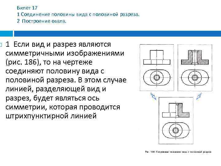  Билет 17 1 Соединение половины вида с половиной разреза. 2 Построение овала. 1