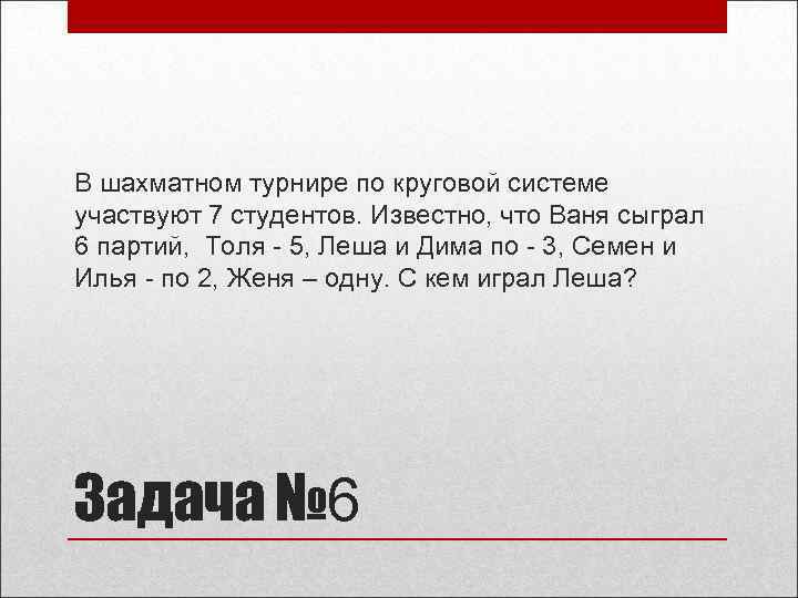 В шахматном турнире по круговой системе участвуют 7 студентов. Известно, что Ваня сыграл 6