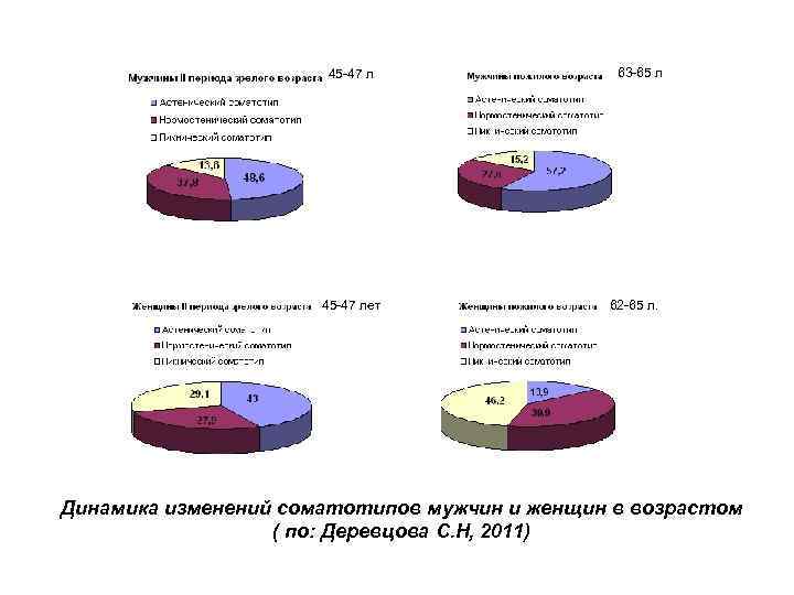 45 -47 лет 63 -65 л 62 -65 л. Динамика изменений соматотипов мужчин и