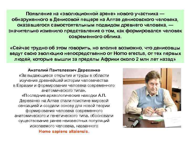 Появление на «эволюционной арене» нового участника — обнаруженного в Денисовой пещере на Алтае денисовского