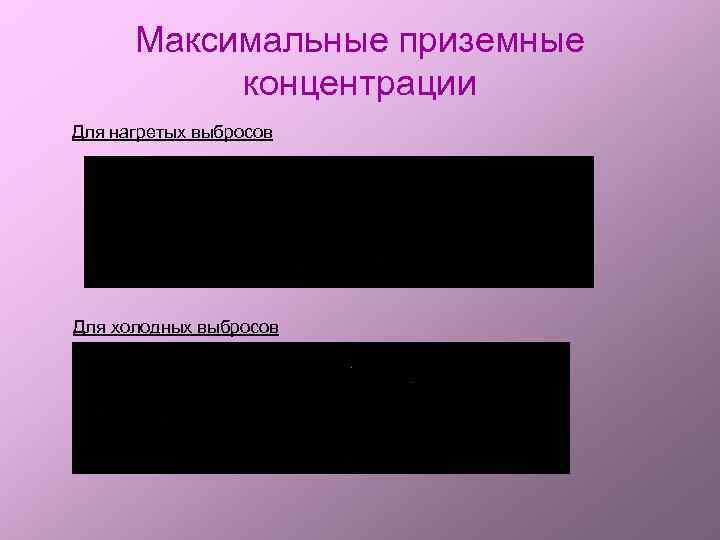 Максимальные приземные концентрации Для нагретых выбросов Для холодных выбросов 