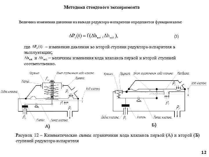 Методика стендового эксперимента Величина изменения давления на выходе редуктора-испарителя определяется функционалом: (3) где –