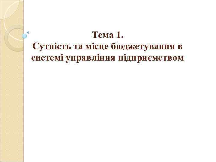 Тема 1. Сутність та місце бюджетування в системі управління підприємством 
