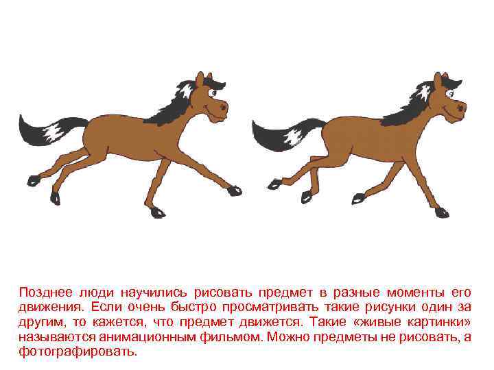 Позднее люди научились рисовать предмет в разные моменты его движения. Если очень быстро просматривать