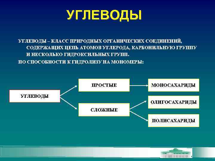 УГЛЕВОДЫ – КЛАСС ПРИРОДНЫХ ОРГАНИЧЕСКИХ СОЕДИНЕНИЙ, СОДЕРЖАЩИХ ЦЕПЬ АТОМОВ УГЛЕРОДА, КАРБОНИЛЬНУЮ ГРУППУ И НЕСКОЛЬКО