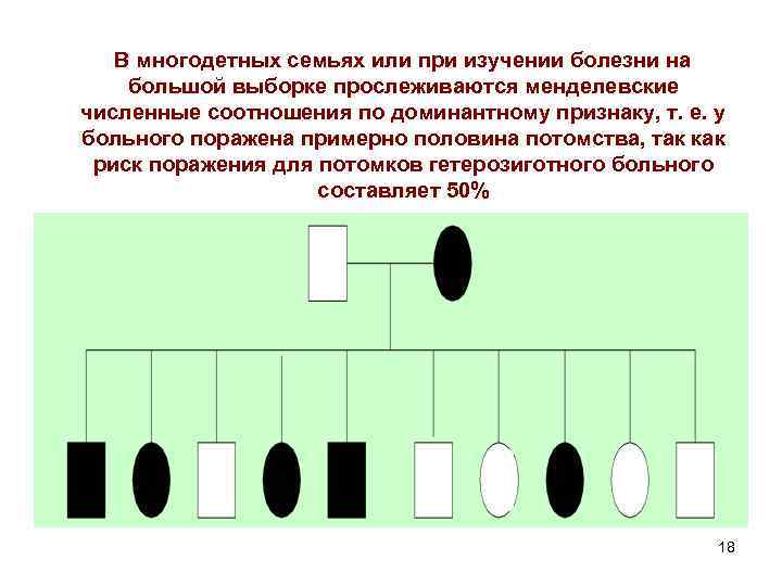В многодетных семьях или при изучении болезни на большой выборке прослеживаются менделевские численные соотношения