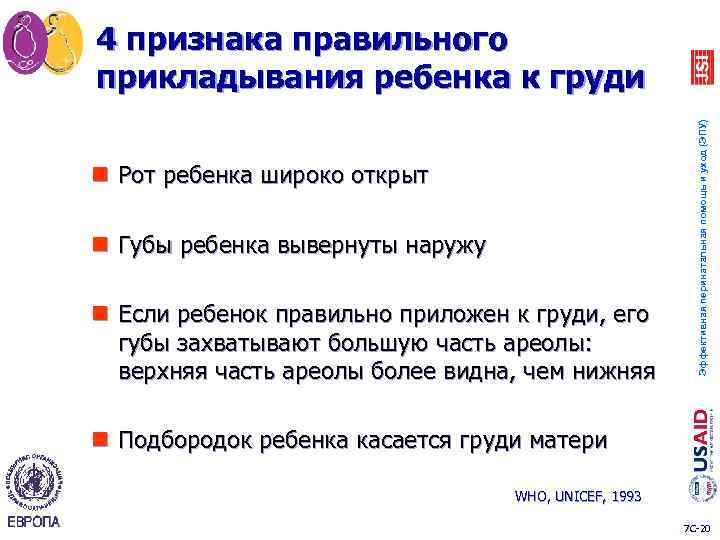 n Рот ребенка широко открыт n Губы ребенка вывернуты наружу n Если ребенок правильно