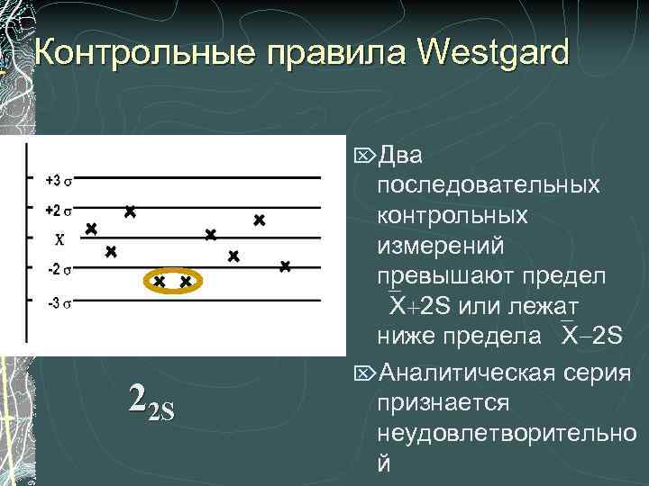 Контрольные правила Westgard ÖДва 22 S последовательных контрольных измерений превышают предел Х 2 S