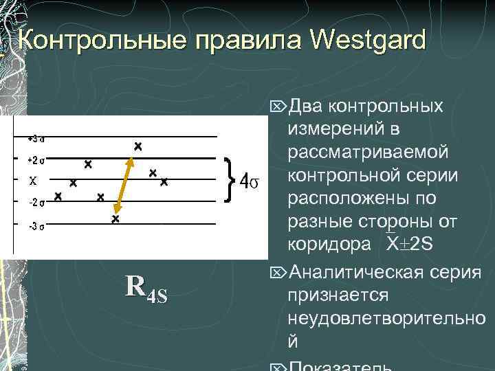 Контрольные правила Westgard ÖДва R 4 S контрольных измерений в рассматриваемой контрольной серии расположены