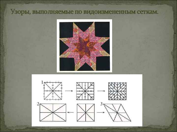 Узоры, выполняемые по видоизмененным сеткам. 