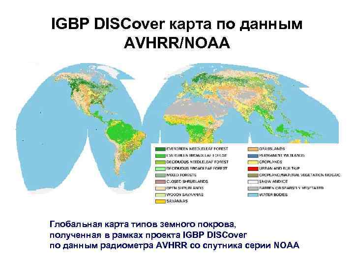 IGBP DISCover карта по данным AVHRR/NOAA Глобальная карта типов земного покрова, полученная в рамках
