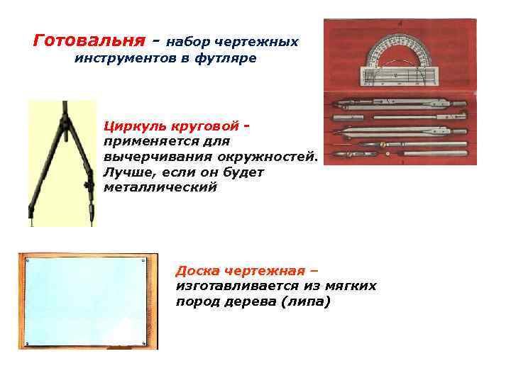 Готовальня - набор чертежных инструментов в футляре Циркуль круговой применяется для вычерчивания окружностей. Лучше,
