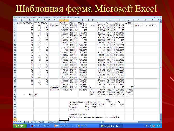 Шаблонная форма Microsoft Excel 
