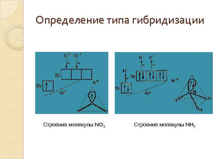 Определение типа гибридизации Строение молекулы NO 2 Строение молекулы NH 3 