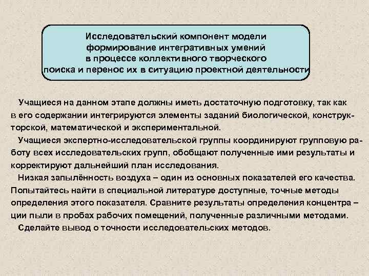 Исследовательский компонент модели формирование интегративных умений в процессе коллективного творческого поиска и перенос их