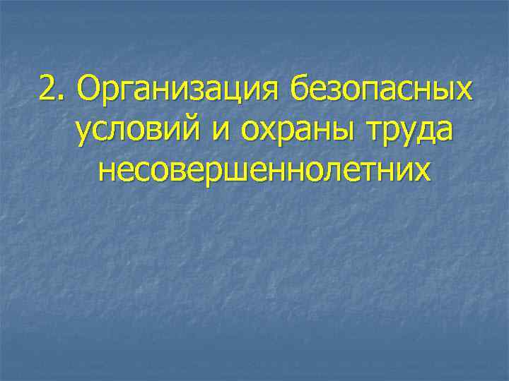 2. Организация безопасных условий и охраны труда несовершеннолетних 