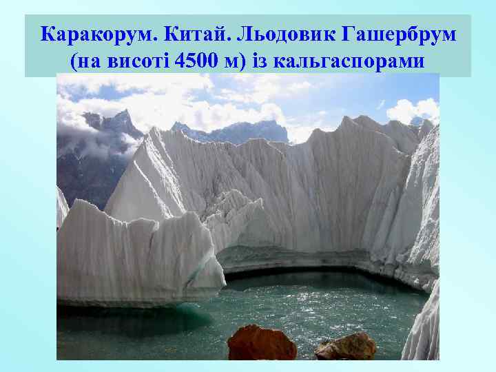 Каракорум. Китай. Льодовик Гашербрум (на висоті 4500 м) із кальгаспорами 