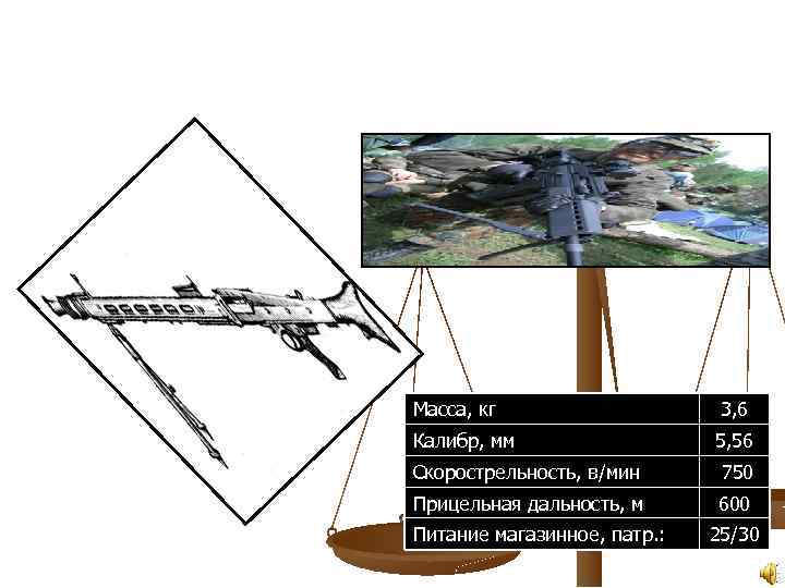 5, 56 -мм автоматическая винтовка G 36 Масса, кг 3, 6 Калибр, мм 5,
