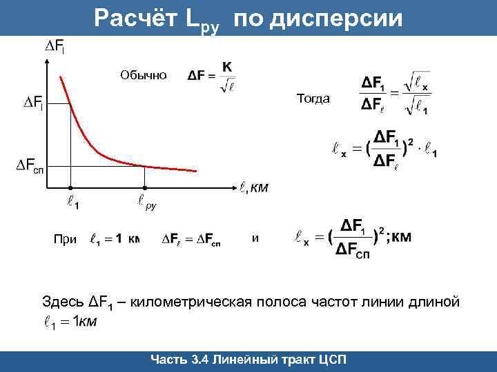 Расчёт Lру по дисперсии Обычно Тогда При и Здесь ΔF 1 – километрическая полоса