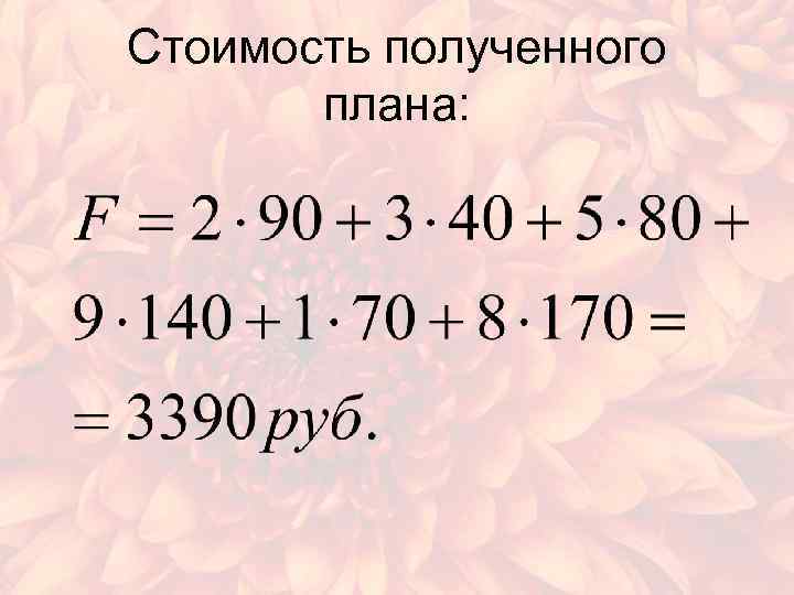 Стоимость полученного плана: 