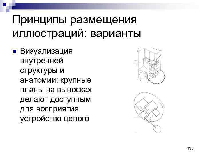 Принципы размещения иллюстраций: варианты n Визуализация внутренней структуры и анатомии: крупные планы на выносках