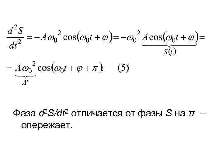 Фаза d 2 S/dt 2 отличается от фазы S на π – опережает. 