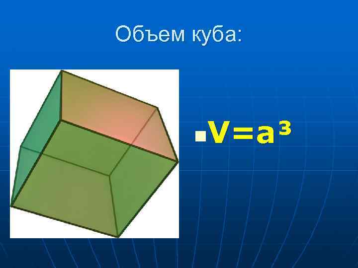 Объем куба: V=a³ n 