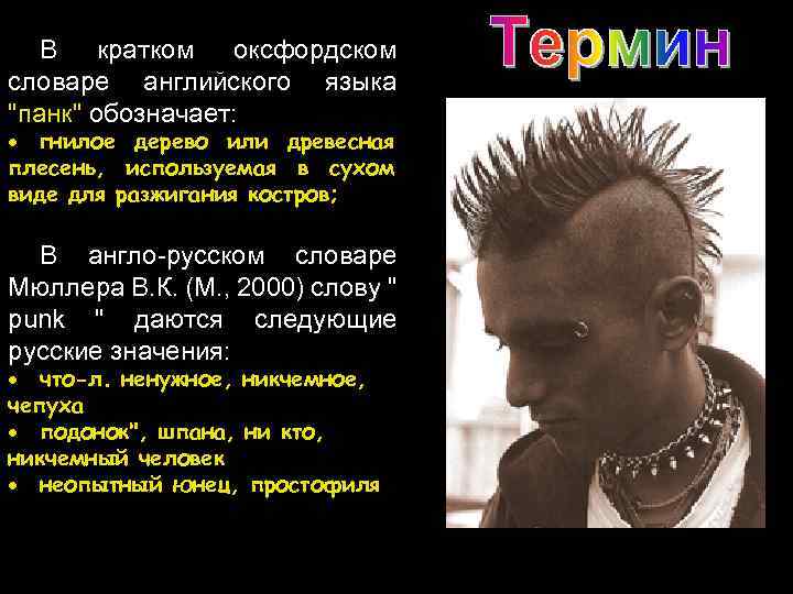 В кратком оксфордском словаре английского языка "панк" обозначает: гнилое дерево или древесная плесень, используемая