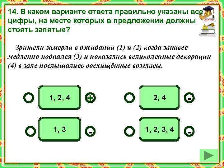 14. В каком варианте ответа правильно указаны все цифры, на месте которых в предложении