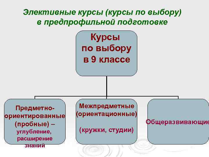 Элективные курсы (курсы по выбору) в предпрофильной подготовке Курсы по выбору в 9 классе