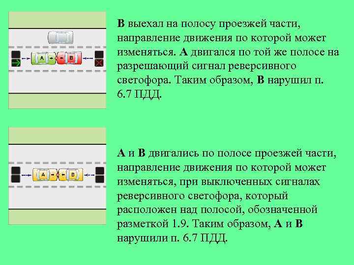 В выехал на полосу проезжей части, направление движения по которой может изменяться. А двигался