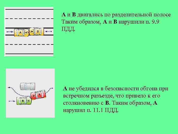 А и В двигались по разделительной полосе Таким образом, А и В нарушили п.