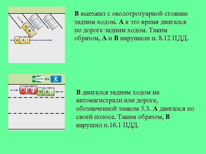 В выезжал с околотротуарной стоянки задним ходом. А в это время двигался по дороге