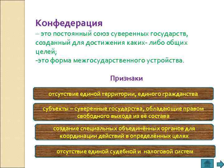 Конфедерация – это постоянный союз суверенных государств, созданный для достижения каких- либо общих целей;